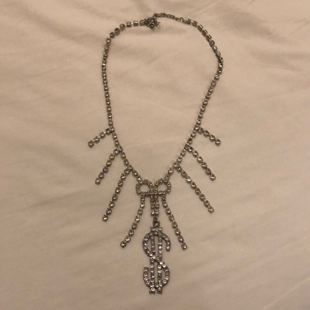 Dollar sign $ rhinestone necklace